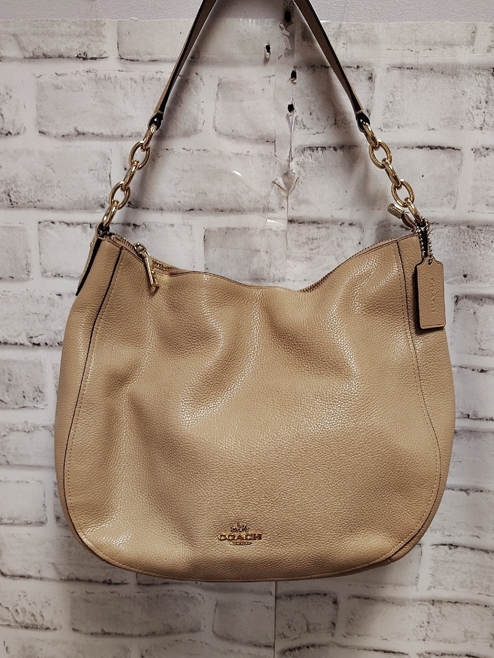 Coach Tan Pebbled Leather Hobo with Gold Hardware